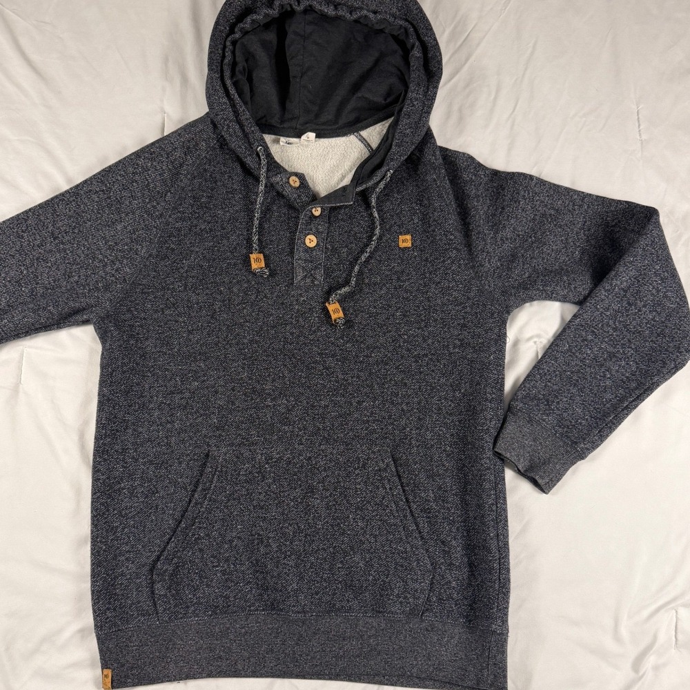 tentree Mens Small Charcoal Grey Heather Organic Cotton Henley Hoodie‎ Pullover